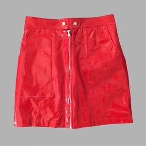 NEW Pretty Little Thing Red Patent Leather Skirt